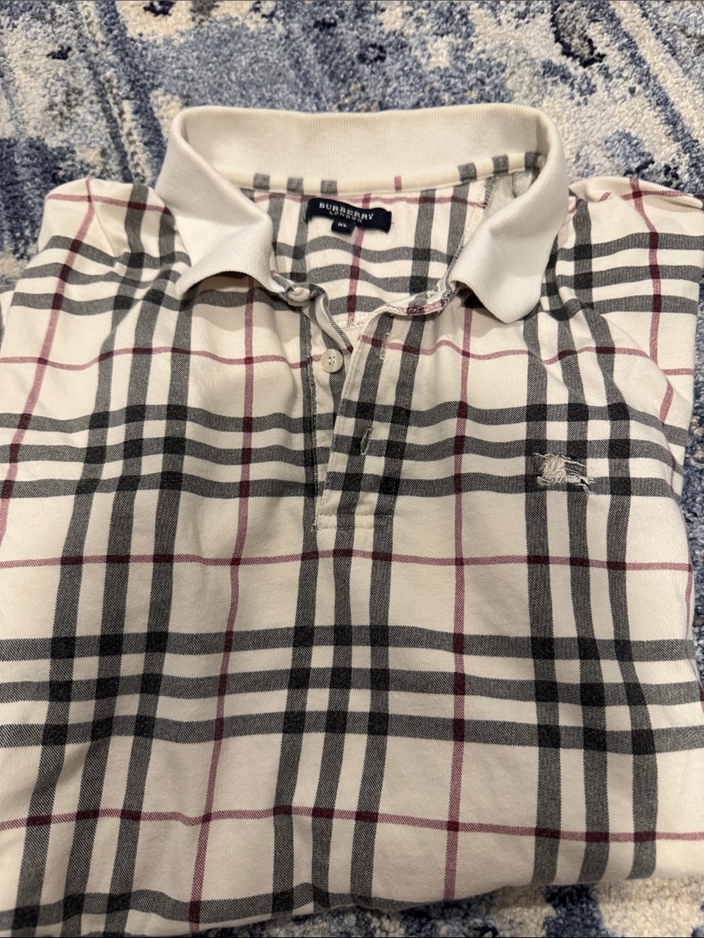 Burberry Men's Cream Polo with Black and Red Check - Picture 4 of 9